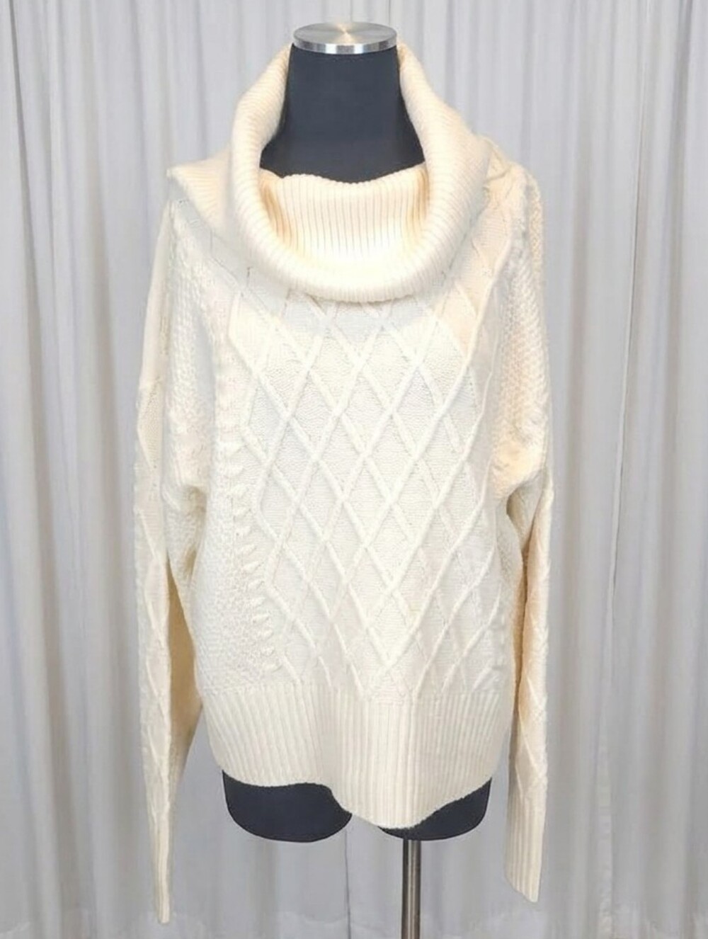 Draper James Ivory Wool Blend Cable Knit Cowl Sweater
